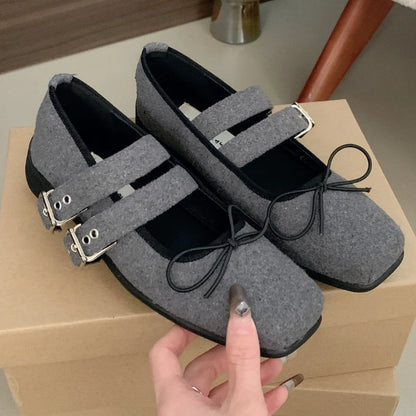 Simple Soft Bottom Buckle Flat Mary Jane Shoes Comfortable Bowknot Square Toe Designer Shoes Backless Loafer Shoes