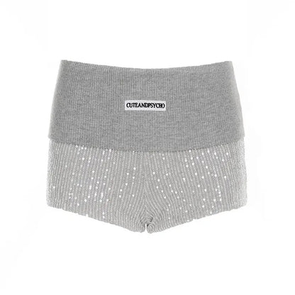 Flip Over Pit Strip Sparkling Splicing Ultra Short Pants Summer Spicy Girl High Waist Slimming Wrap Hip Hot Shorts