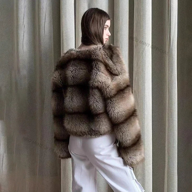 Winter Warm Fluffy Faux Fur Coat Softly Warm Furry Fox Fur Outerwear Jacket Brand Overcoats