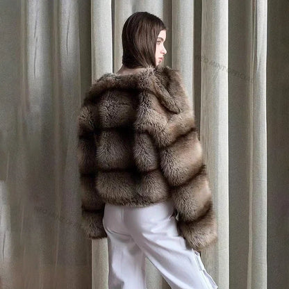 Winter Warm Fluffy Faux Fur Coat Softly Warm Furry Fox Fur Outerwear Jacket Brand Overcoats