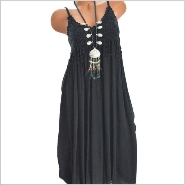 Color Spaghetti Strap Dresses V-neck Lace Edge Patchwork Mini Dress Lady Vestidos Summer New