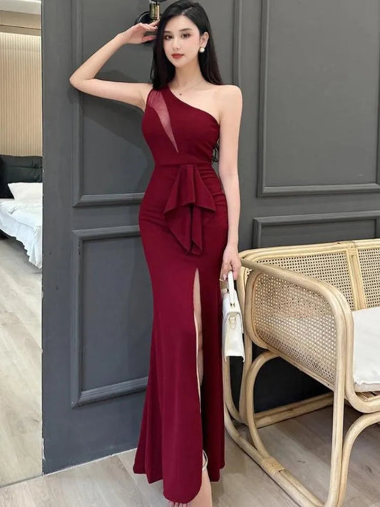 Backless Slim Split Long Dress Summer Sleeveless Off Shoulder Club Party Mesh Dresses