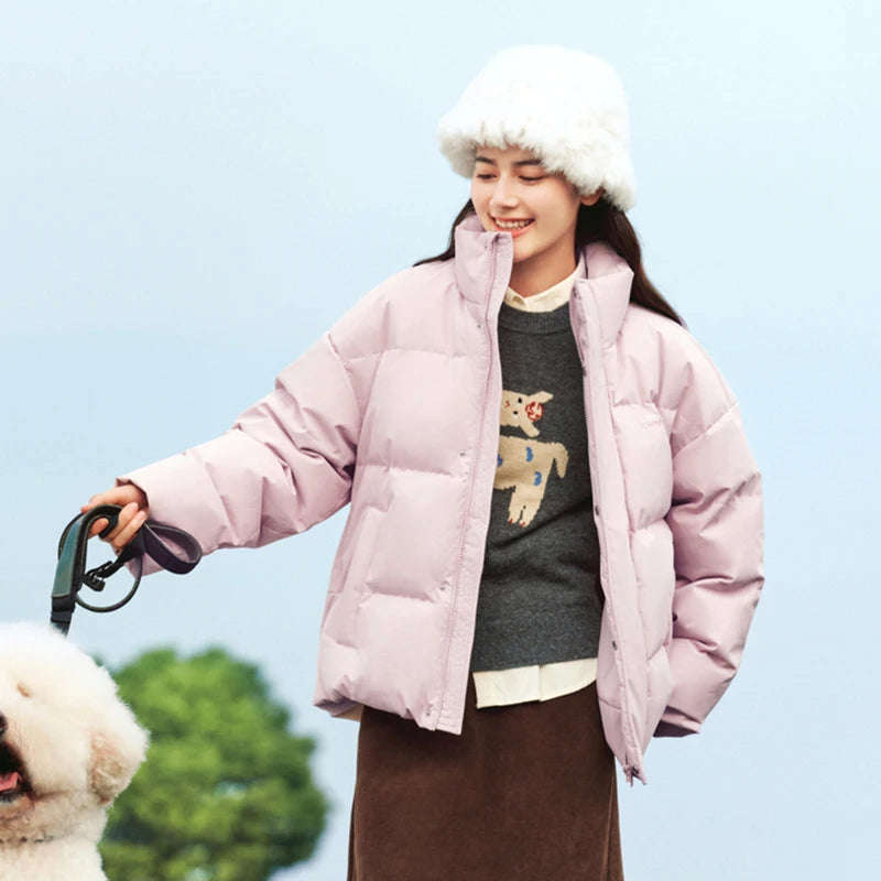 Down Jacket Winter New Contrast Color Texture Printing Couple Puffer Coat Thick Outerwear Down Jacket