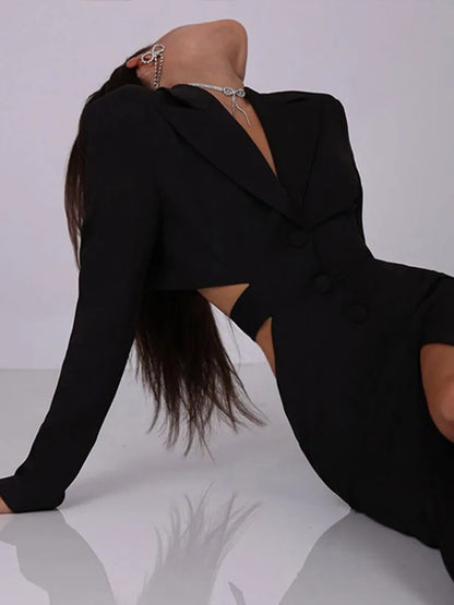 Suit Long Dresses Slim Backless Single Breasted Lapel Dress Lady Autumn Versatile Office