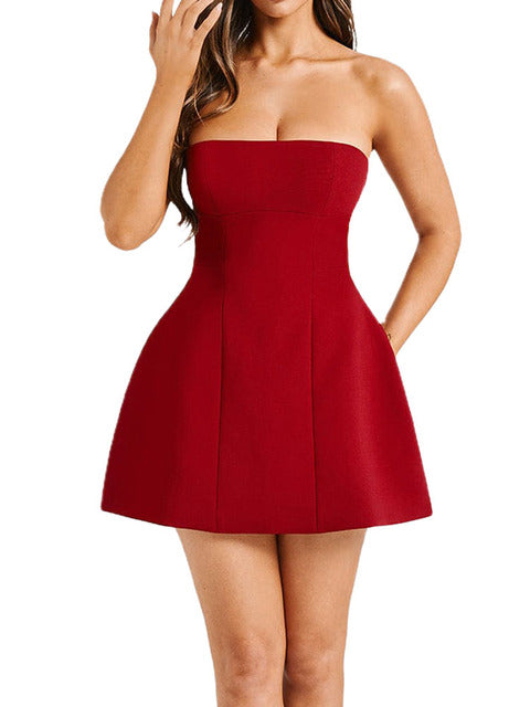 Summer White Mini Dress Female High Waist Patchwork Bandeau Backless Slim Party Dress Gown Dress New