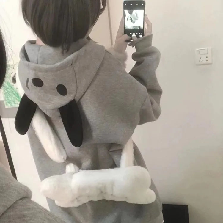 Japanese Kawaii Dog Ears Hoodie Sweatshirt Autumn New Loose Zipper Tops Y2k Egirl Long Sleeve Thin Sweatshirts