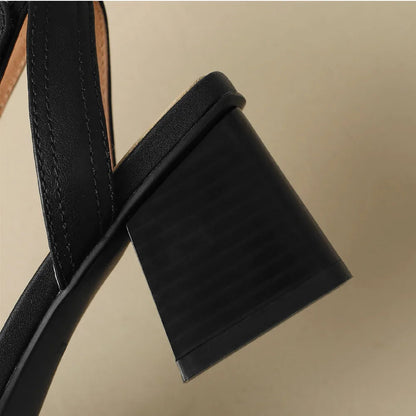 Genuine Leather Sandals Narrow Band Ankle Strap 6cm Thick Med Heel Open Toe Summer Pumps Heels Shoes for 42