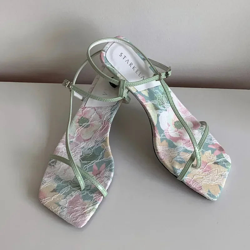 Original Designer Sandals Satin Design Heels Anklewrap Clip Toe Summer Sandals Dress Shoes