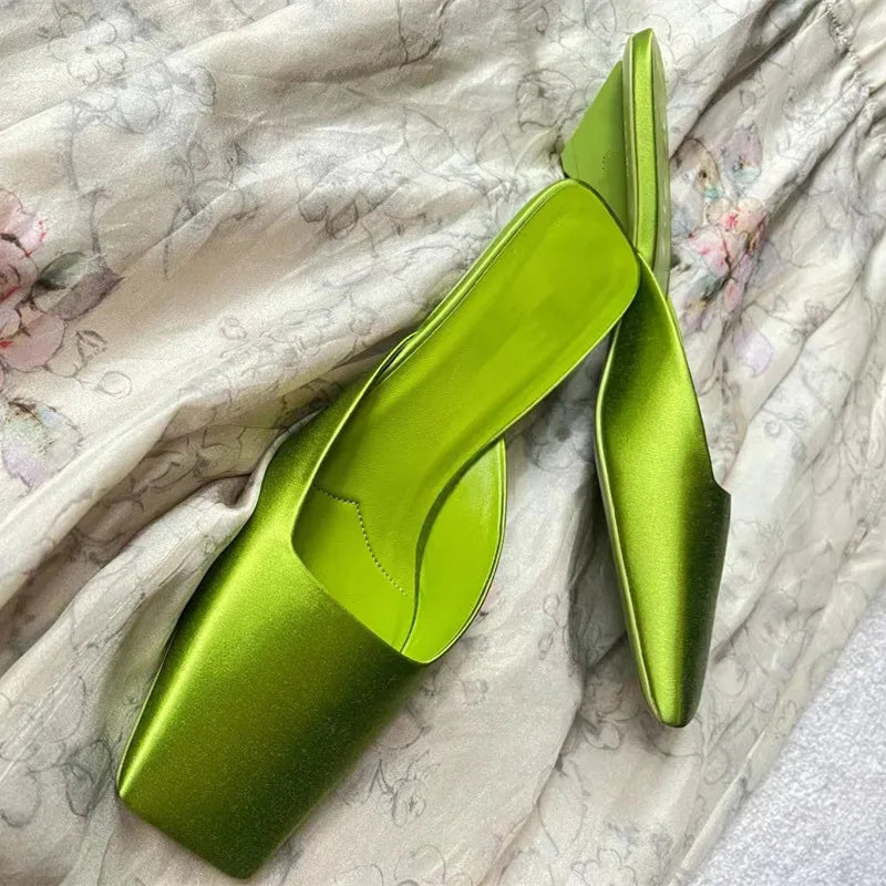 Flipflops Green Black Brown Ballet Outdoor Low Heels Satins Slingback Shoes for Slipper Sandals