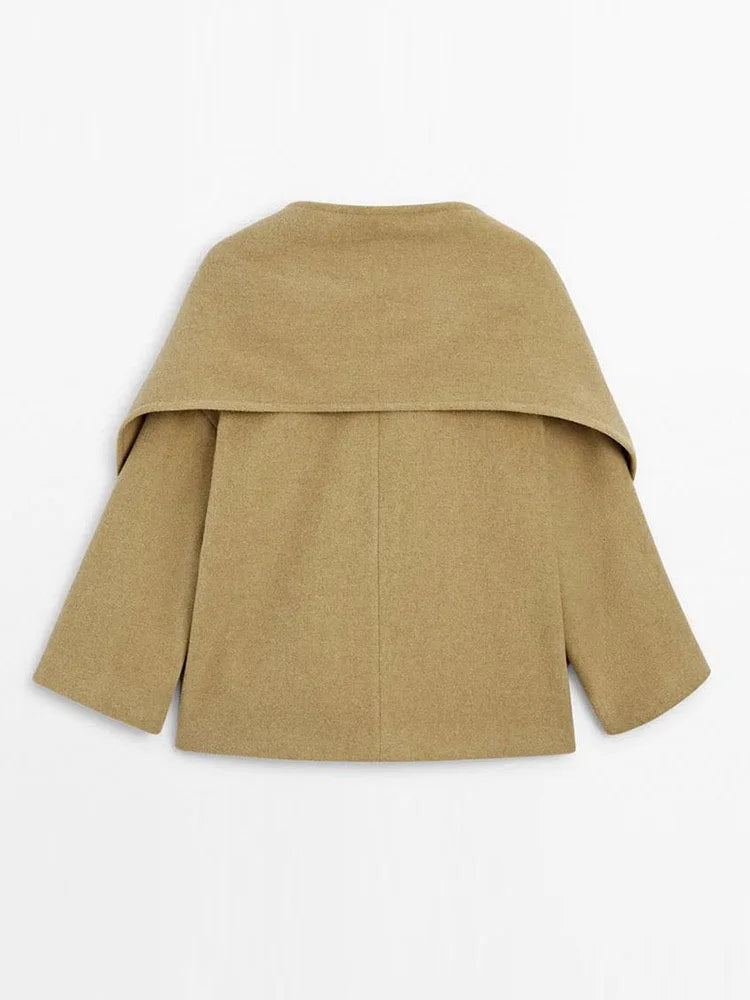 Woolen Scarf Collar Coat Single Breasted Thicken Warm Pocket Loose Jacket Winter Long Sleeve Outwear