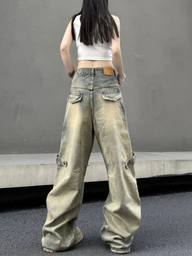 American Retro High Waist Baggy Jeans Y2k Hip Hop Straight Wide Leg Denim Pants Harajuku Causal Mujer Bottoms