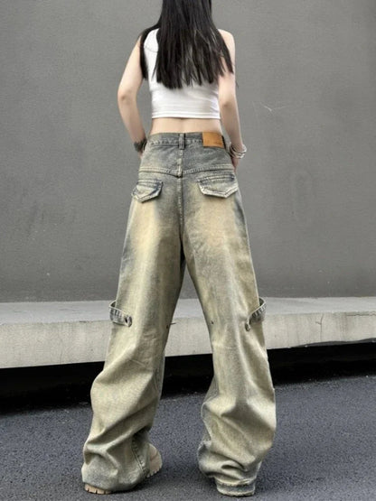 American Retro High Waist Baggy Jeans Y2k Hip Hop Straight Wide Leg Denim Pants Harajuku Causal Mujer Bottoms