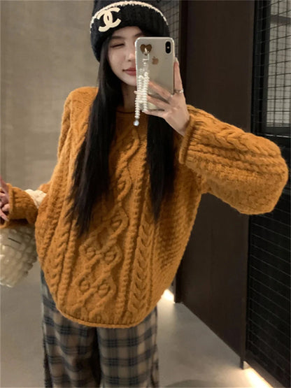 Curl Lazy Style Pullovers Knitted Sweaters Winter Gentle Daily All Match Office Lady