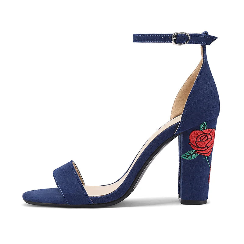 Style Embroidered Highheel Sandals Summer New Ankle Strap Retro Open Toe Wedding Shoes Female 3445
