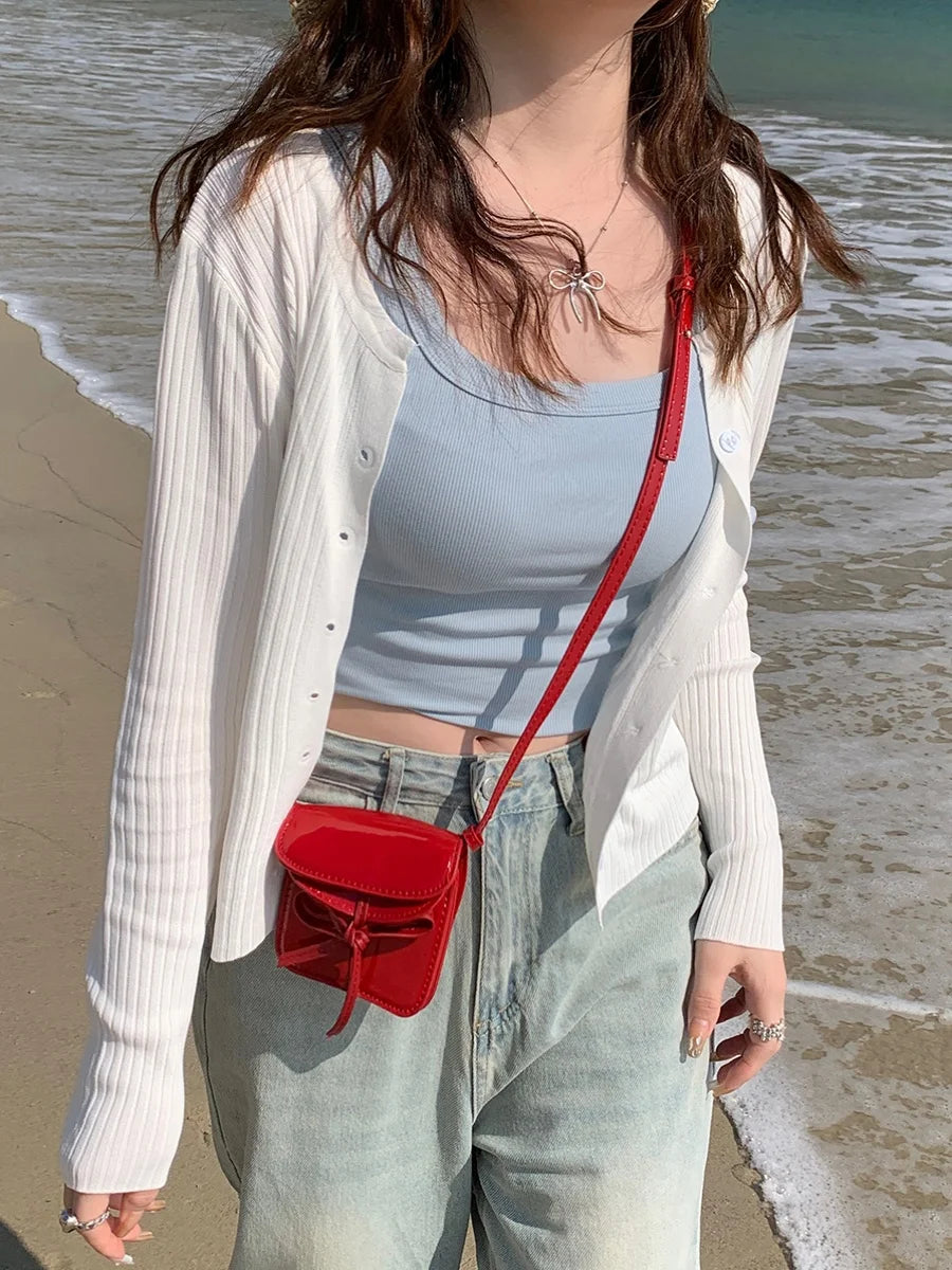 Knitted Cardigan With Camisole Skirt, Thin Outer Layer for Summer Yellow Short Cover Up, Shawl Sun Protection Jacket Top
