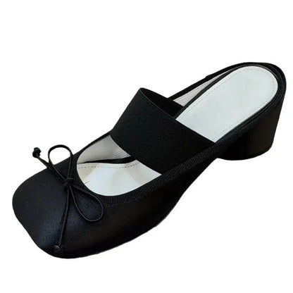 Handmade Korean Apple Head Cool Slippers for Outwear New Summer Baotou Bow Thick Heels High Heels