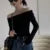 Off Shoulder T-shirts Long Sleeve Shirts Cropped Tops Clubwear Skew Collar Warm Pullovers