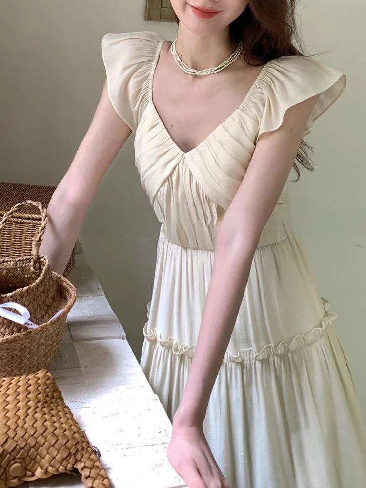 Korean Style Sweet Folds for Dress New Spring Summer Tighten the Waist Y2k Dress Princess Mini Dress