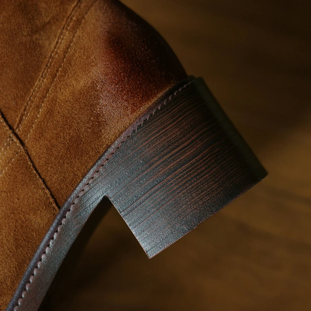 Autumn New Natural Suede Leather Gradient Color Side Zip Autumn Midcalf Boots 5cm Thick Med Heel Pleated Half Boot
