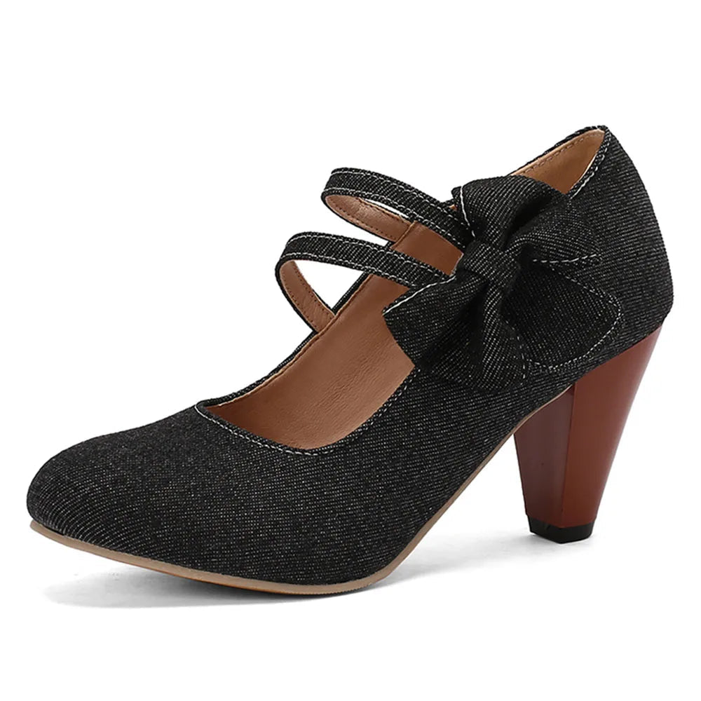 48 Brand New Round Toe Chunky Heel Pumps Bow Buckle Summer Party Shoes