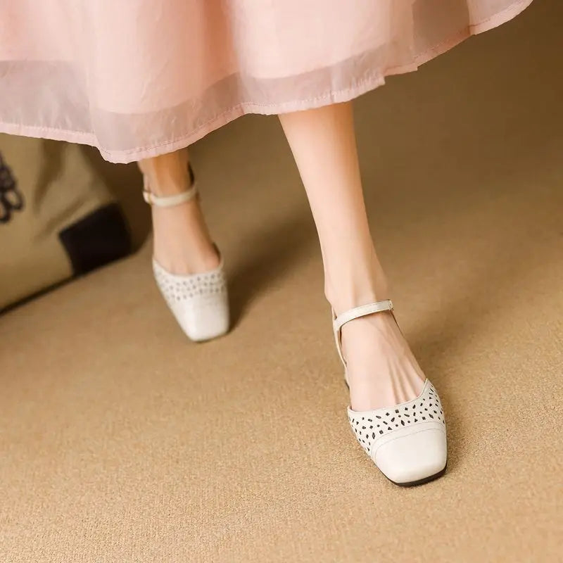 Sandals Square Toe Thick Heels 3.5cm Buckle Strap Breathable Small Size 31 32 33 Sweet Daily Shoes