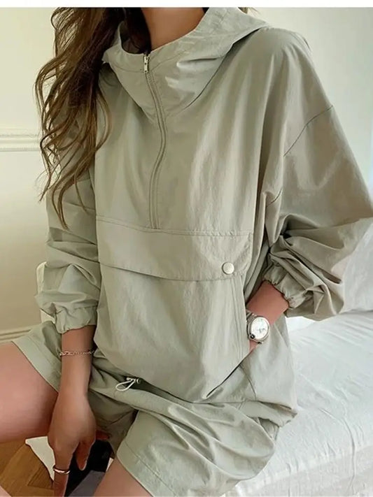 New Summer ’s Suit 2 Pieces Set Hooded Long Sleeve Hoodies and Shorts Female Sporty Tracksuit