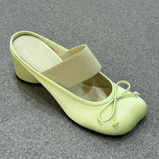 Handmade Korean Apple Head Cool Slippers for Outwear New Summer Baotou Bow Thick Heels High Heels