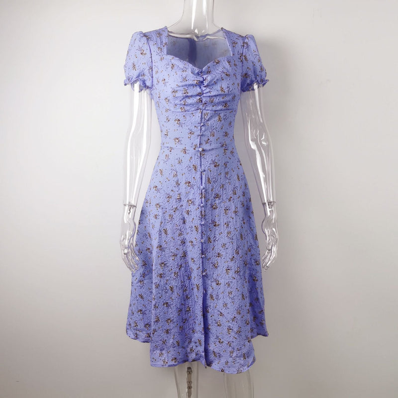 Summer Side Split Long Dress Female Beach Retro Print Sundress Vestido