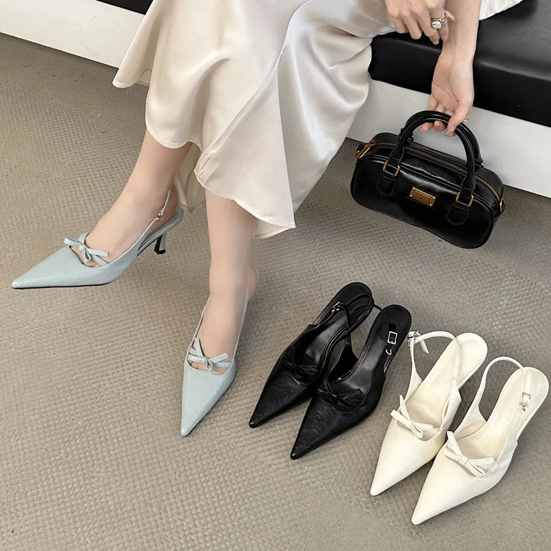 Butterflyknot Thin Heels Pumps Slingbacks Shoes Buckle Strap Banquet Zapatos De Mujer
