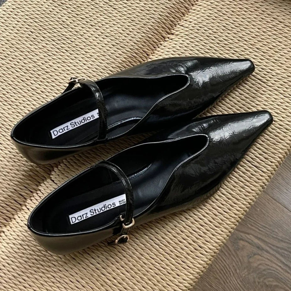 Comfort Shallow Flat Shoes Pointed Toe Office Shoes Buckle Strap Designer Footwear Female Zapatos De Mujer