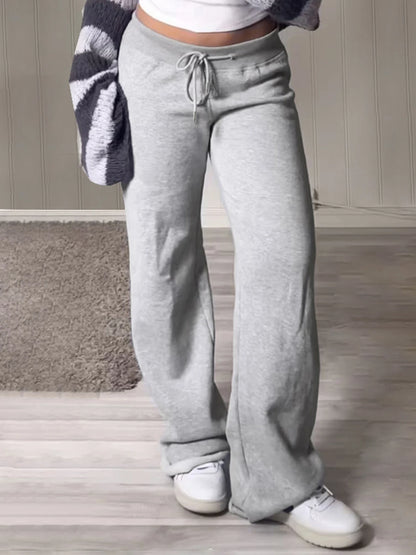 Pockets Drawstring High Waist Loose Sweatpants for Gray Basic Simple Straight Leg Pants Jogging Trousers