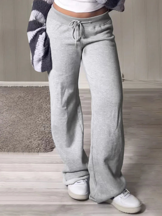 Pockets Drawstring High Waist Loose Sweatpants for Gray Basic Simple Straight Leg Pants Jogging Trousers