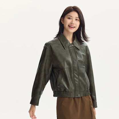 Coat Collar Loose Cool Style High Street Autumn New Retro Textured Cool Pu Leather Jacket