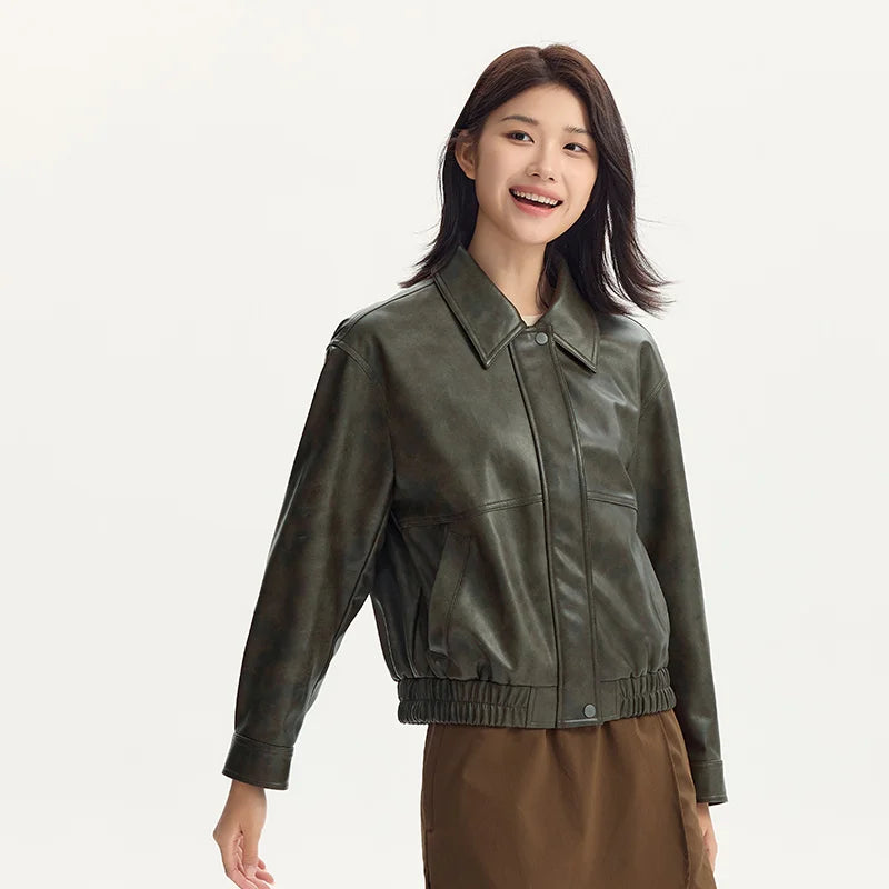 Coat Collar Loose Cool Style High Street Autumn New Retro Textured Cool Pu Leather Jacket