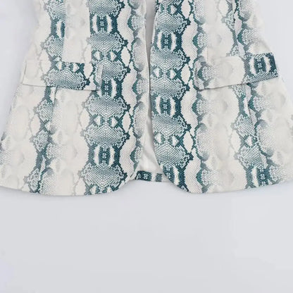 Autumn Free Style Open Stitching Animal Snake Print Bf Blazer Boyfriend Long Sleeve Suit Loose Female Coat