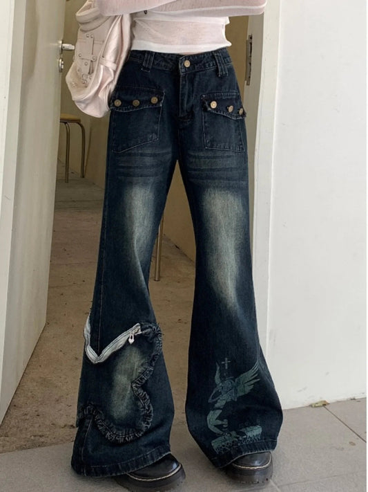 Blue Baggy Jeans Aesthetic Oversize Cowboy Pants Harajuku Straight Denim Trousers Y2k 2000s Trashy Clothes