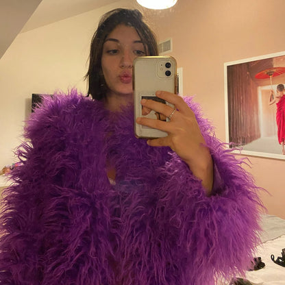 Candy Colorful Fuzzy Faux Fur Coat Winter Shaggy Oversized Fluffy Sheep Fur Jacket Festival Fur Coats