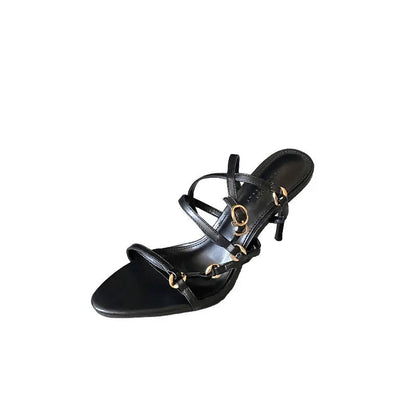 Sandals Stiletto Heels Shoes Open Toe Allmatch Suit Female Beige High Low Peep New Comfort Blac