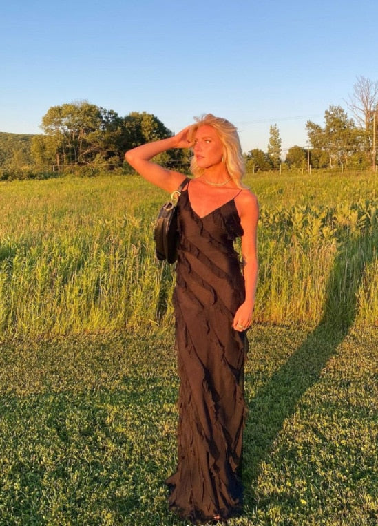 Deep V Neck Maxi Dress