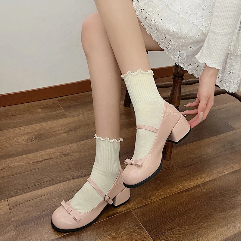 New Mary Jane Shoes Low Heel Shoes Buckle Single Shoes College Style Footwear Single Pumps