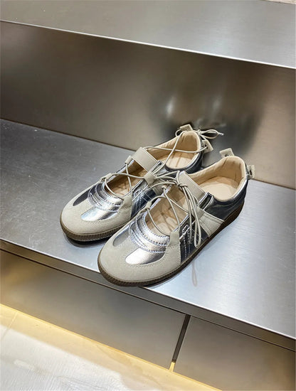 Genuine Leather Sneakers for Breathable Soft Round Toe Shoes Woman Sport Flats Sneakers