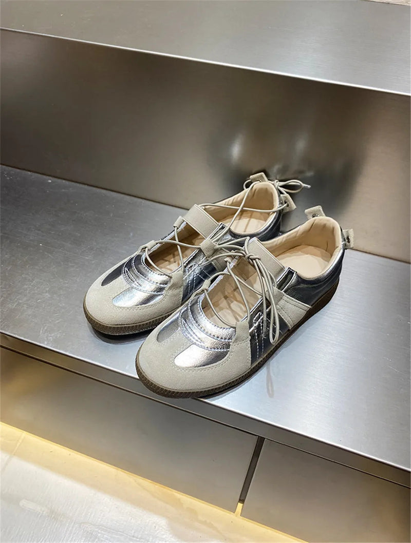 Genuine Leather Sneakers for Breathable Soft Round Toe Shoes Woman Sport Flats Sneakers