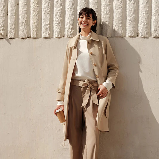 Trench Coat Long Waist Raglan Sleeve Lapel New Spring Loose Triple Protection Literary Khaki Coat