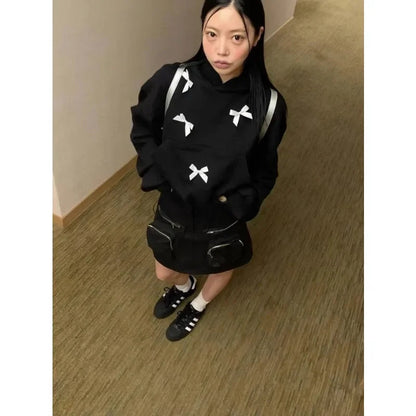 Autumn for Korean Style Bow Aesthetic Hoodie Sweatershirt Harajuku Coat Gothic Emo Hippie Jacket Mall Goth