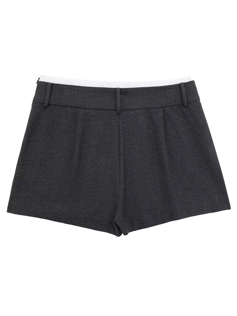 Patchwork Pleated Mini Pant Skirts Woman Autumn High Waist Aline Short Faldas Female Skirt