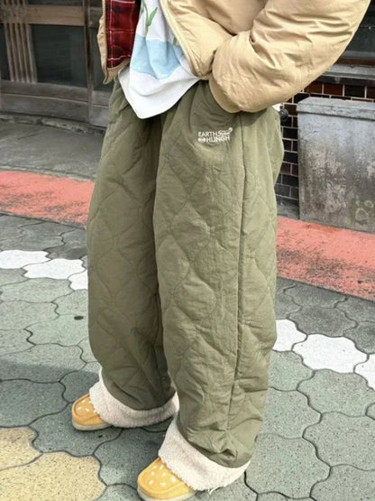 Y2k Fleece Pants Baggy Embroidery Thick Korean Trousers Harajuku Causal Female Winter Joggers