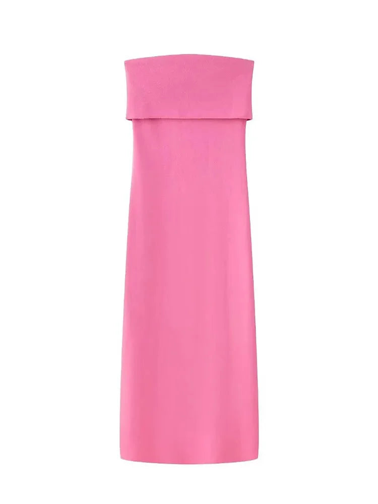 Woman Tube Midi Dress Elastic Strapless Backless Slim Dresses Female Off Shoulder Dress