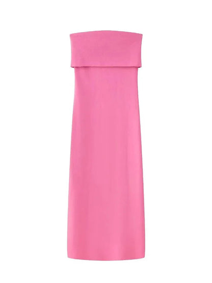 Woman Tube Midi Dress Elastic Strapless Backless Slim Dresses Female Off Shoulder Dress