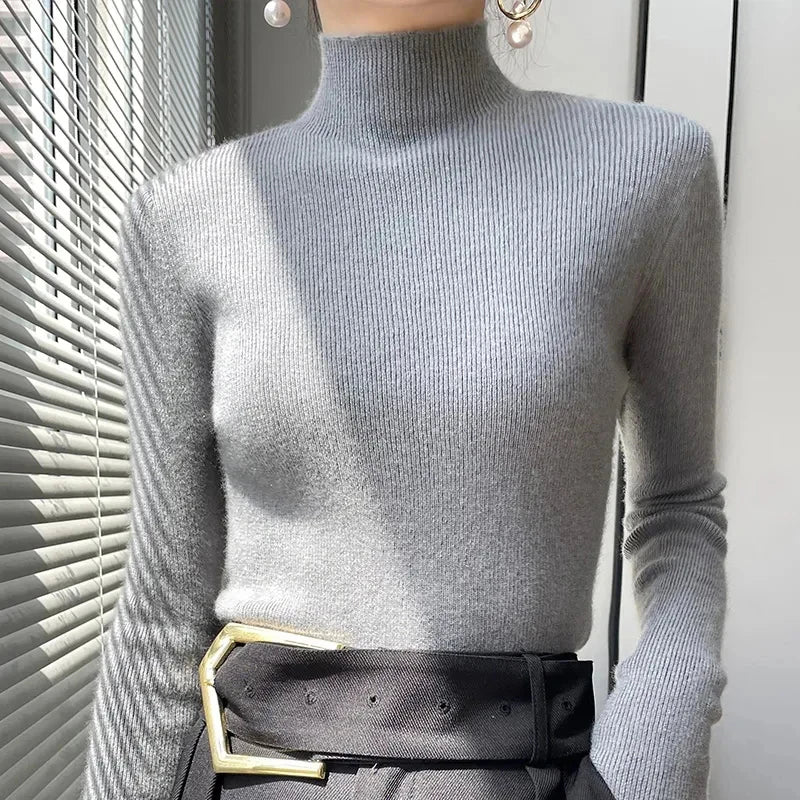 Sweater Half Turtleneck Knitted Pullovers Harajuku Korean Thick Knitwear Autumn Winter Slim Jumpers