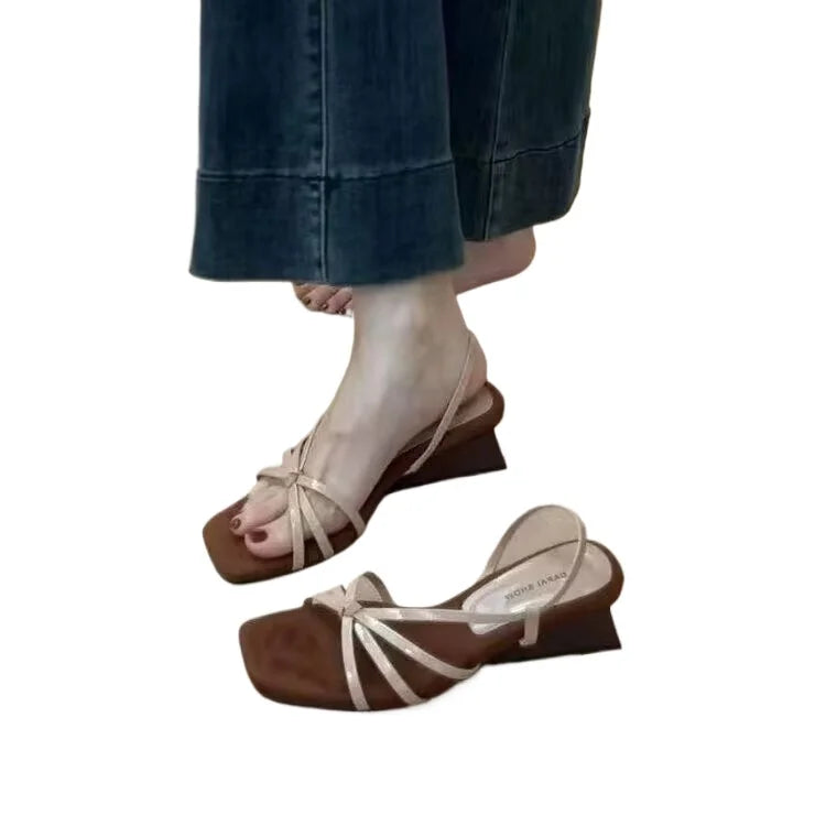 Kitten High Heels Open Toe Sandals Cross Narrow Band Low Slippers Stylish Comfortable Multiwork Shoes Flat Heels